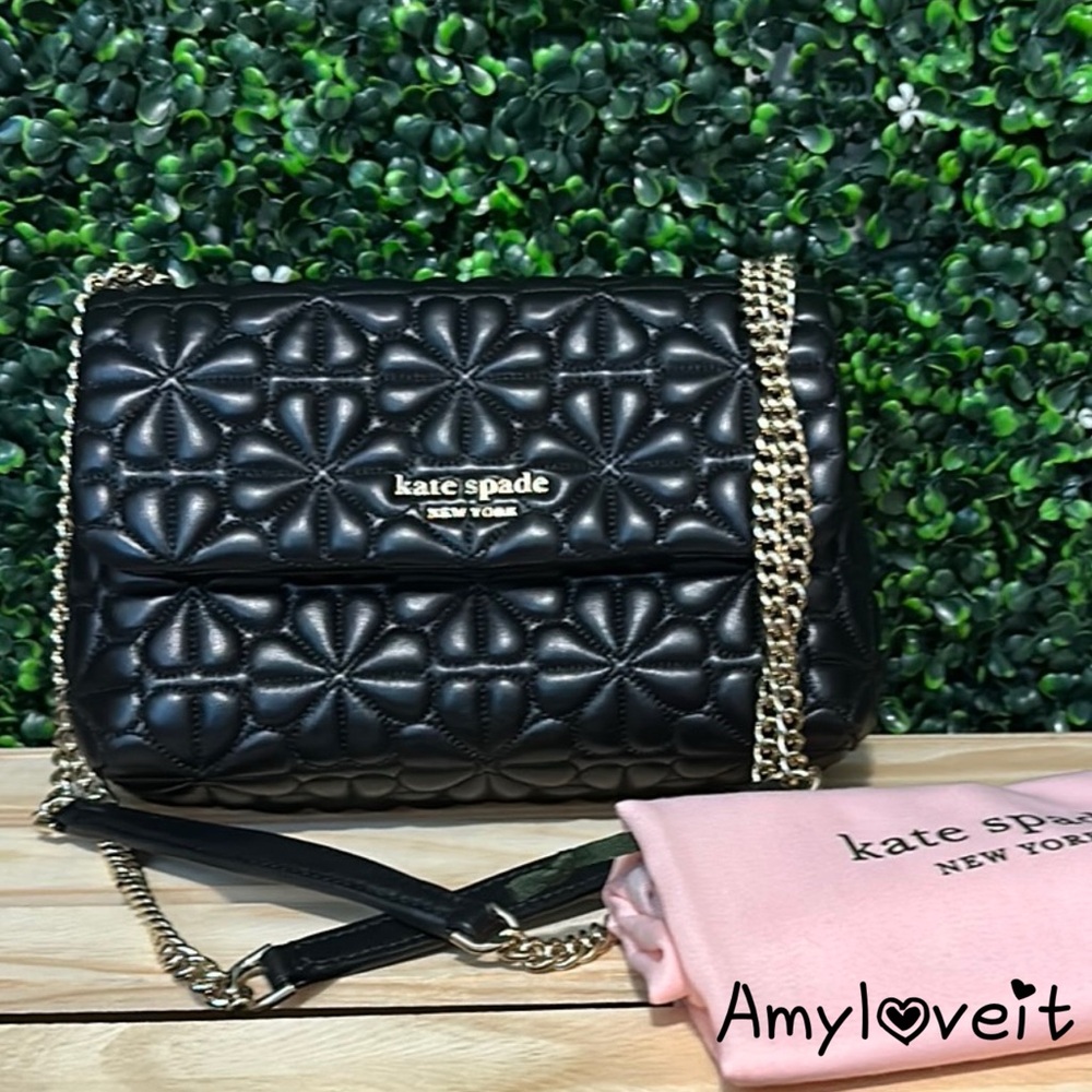 Kate Spade Quilted Clover Black Leather Crossbody Bag #9